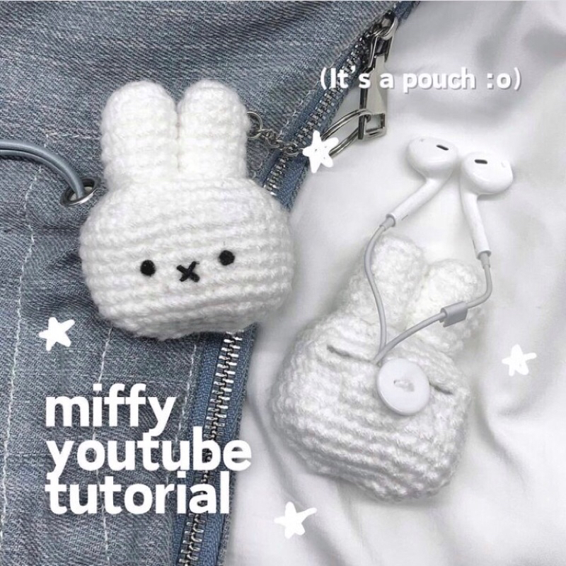 Túi len đựng tai nghe mini hình thỏ kèm khoen móc khoá - 3bee.crochet