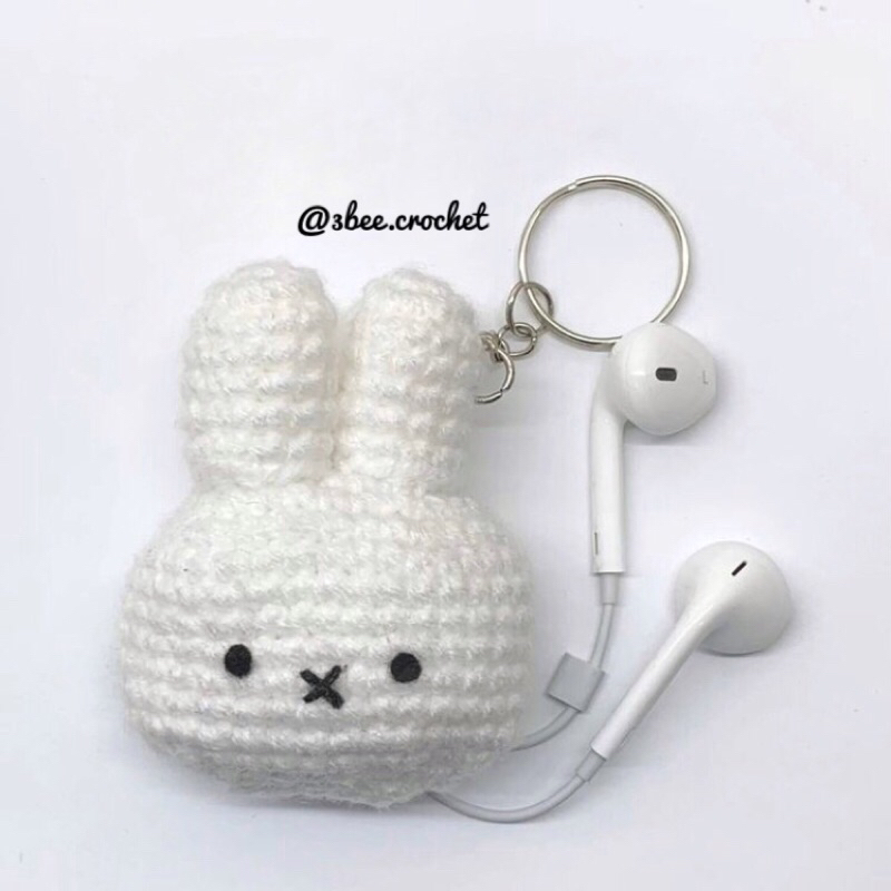 Túi len đựng tai nghe mini hình thỏ kèm khoen móc khoá - 3bee.crochet