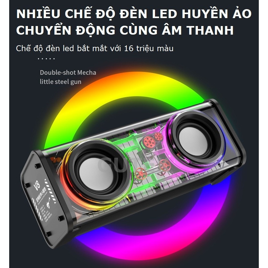 Loa bluetooth không dây V8 mini cầm tay công suất lớn âm thanh hay led nháy theo nhạc thế hệ 2023 TECHHIGH