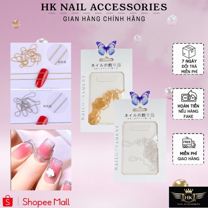 Phụ kiện charm dây xích bi tròn HK NAIL ACCESSORIES