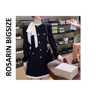 Đầm váy tiểu thư sang chảnh đen trắng , nơ cổ xếp ly - DT1 - Big size  - bigsize