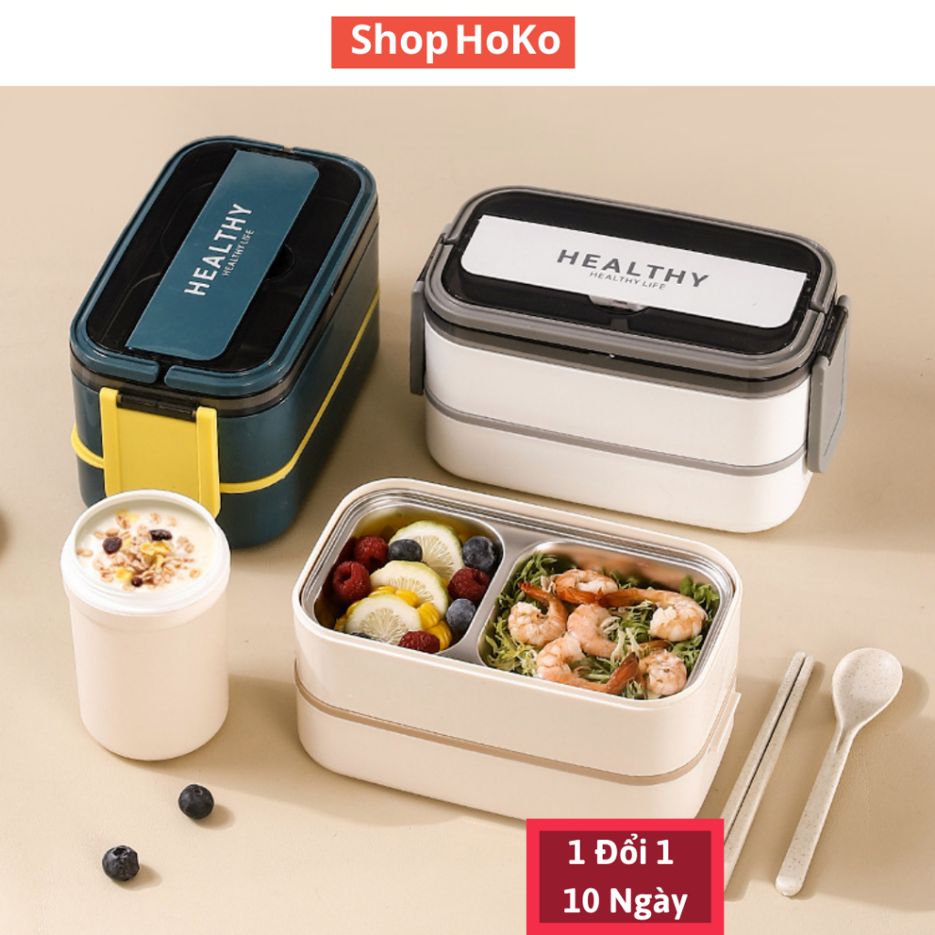Hộp Đựng Cơm Giữ Nhiệt HEALTHY Thực Phẩm Văn Phòng 2 Tầng Inox 304