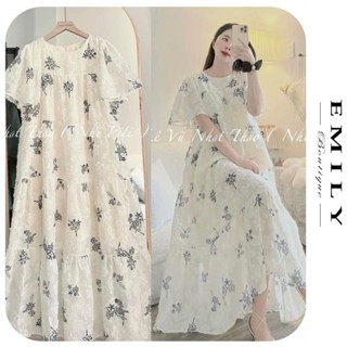 ĐẦM VÁY N8344 CÔNG SỞ DỰ TIỆC MÙA CƯỚI SANG CHẢNH-ĐẦM BẦU XINH THIẾT KẾ  HOA XÙ VẢI VOAN 2 LỚP HOTTREND FREE SIZE