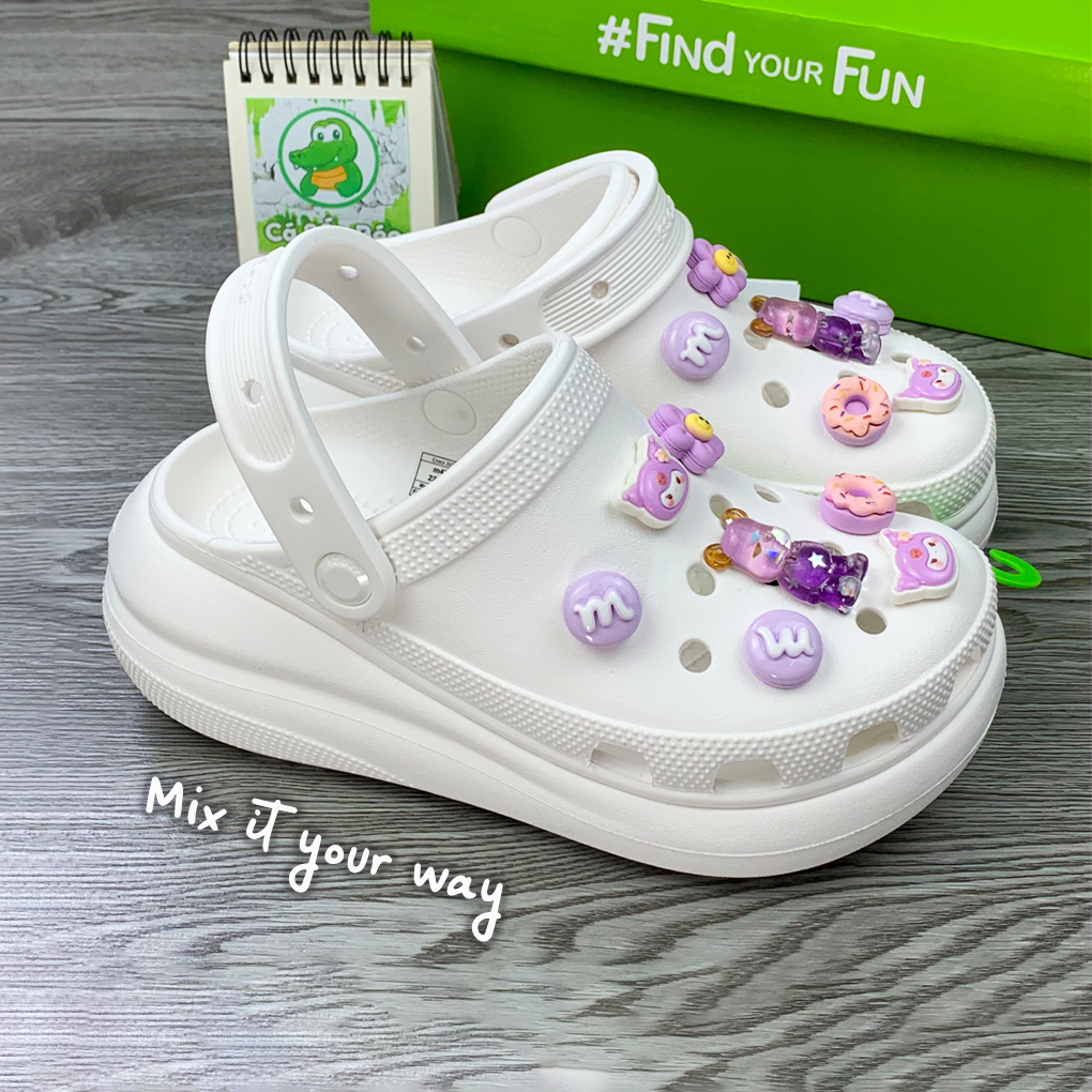 Dép sục cross classic crush unisex đế cao 5.2 cm tặng kèm 12 stickers 3D hoặc 18 hình 2D gắn dép, full tag