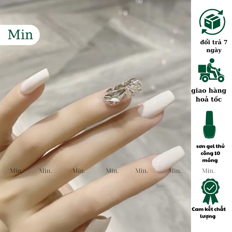 Nail box móng úp thiết kế, móng tay giả đính đá tạng keo và dũa , mẫu nail đẹp 10 móng