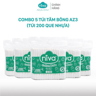 Combo 5 tăm bông niva túi zipper 200 que nhựa az3