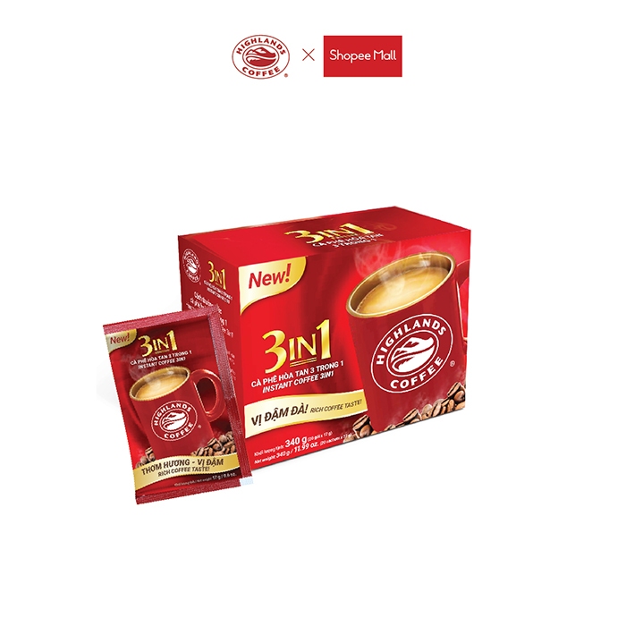 Cà Phê Highlands Coffee 3in1 Hòa Tan (hộp 20 Gói x 17g/gói)