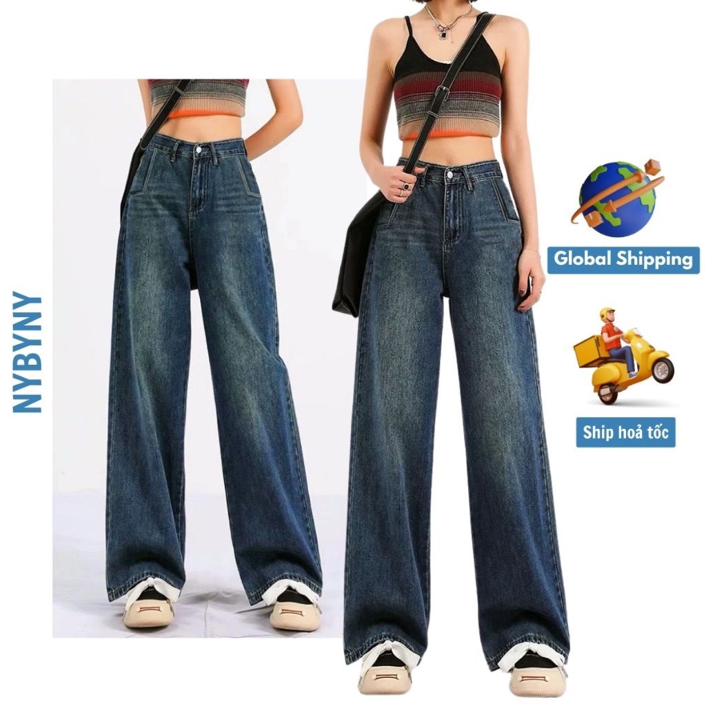 Quần Jeans Nữ Ống Đứng Dài 104cm Form Basic Jean Mềm nybyny