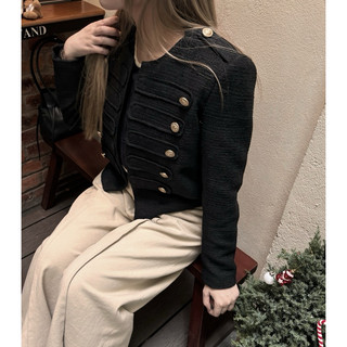 Áo dạ tweed thiết kế dáng lửng cổ tròn phối cúc đồng - Mina Tweed Jacket