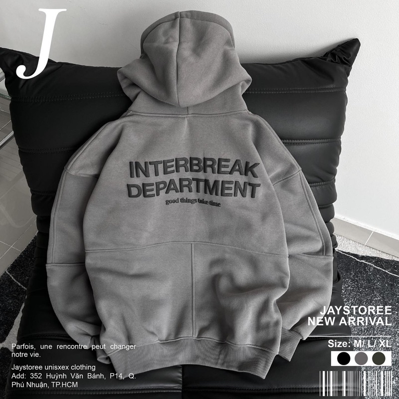 Áo Hoodie Nỉ Bông Form Rộng INTERBREAK Unisex, Áo khoác hoodie nỉ lót bông dài tay