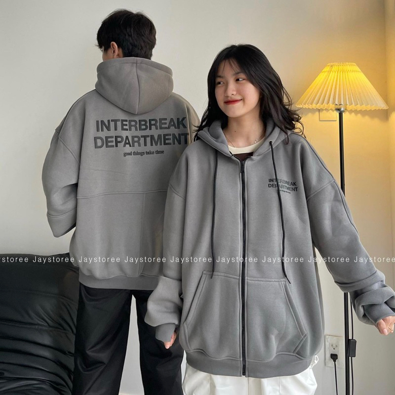 Áo Hoodie Nỉ Bông Form Rộng INTERBREAK Unisex, Áo khoác hoodie nỉ lót bông dài tay