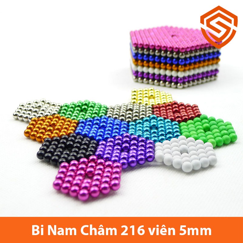 Bộ Bi Xếp Hình 6 màu 216 viên đường Kính 5mm Hộp Nhôm Sang Trọng