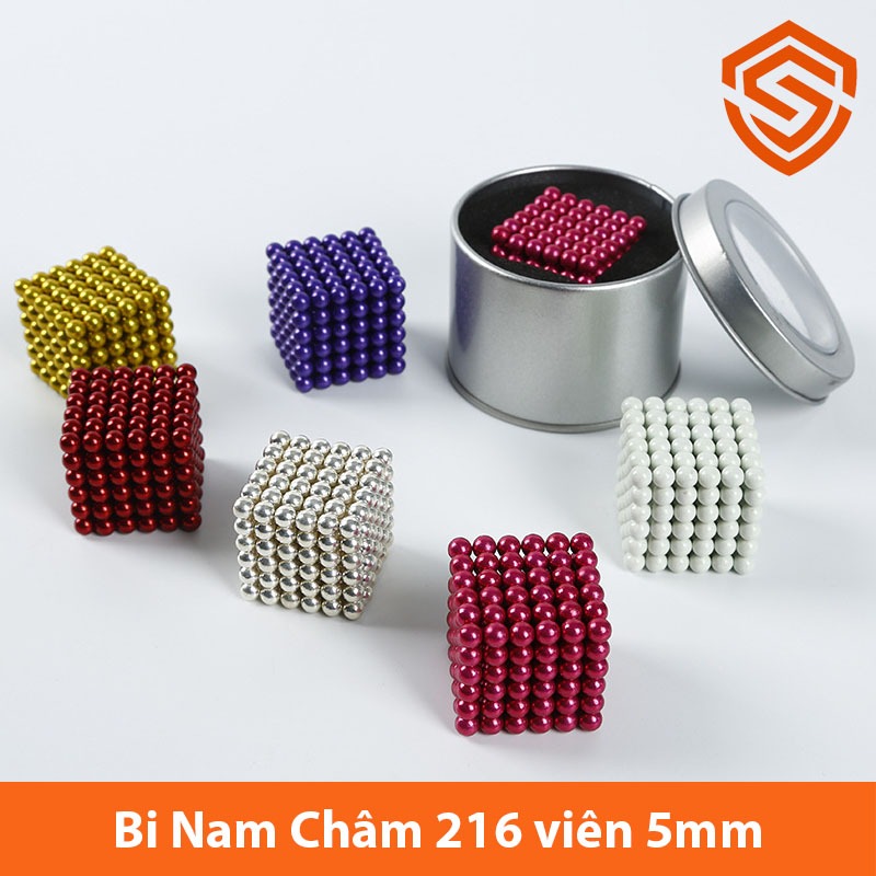 Bộ Bi Xếp Hình 6 màu 216 viên đường Kính 5mm Hộp Nhôm Sang Trọng
