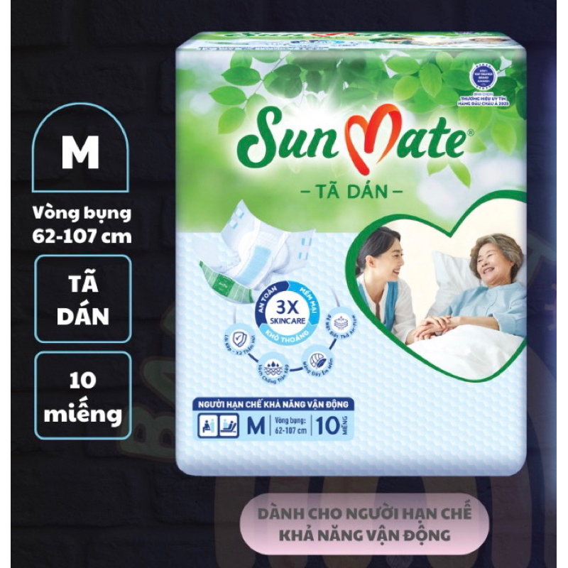 Tã Quần/Dán Người Lớn SunMate Khô Thoáng M18/L16/XL14