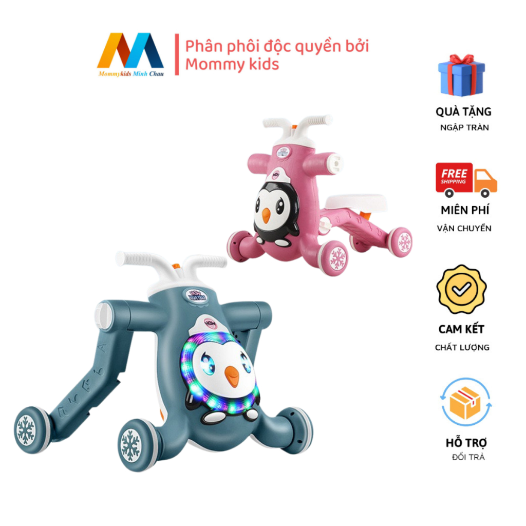 Xe tập đi cho bé đa năng 3 trong 1, Bảo hành 6 tháng, Xe tập đi chim cánh cụt có nhạc và đèn cao cấp