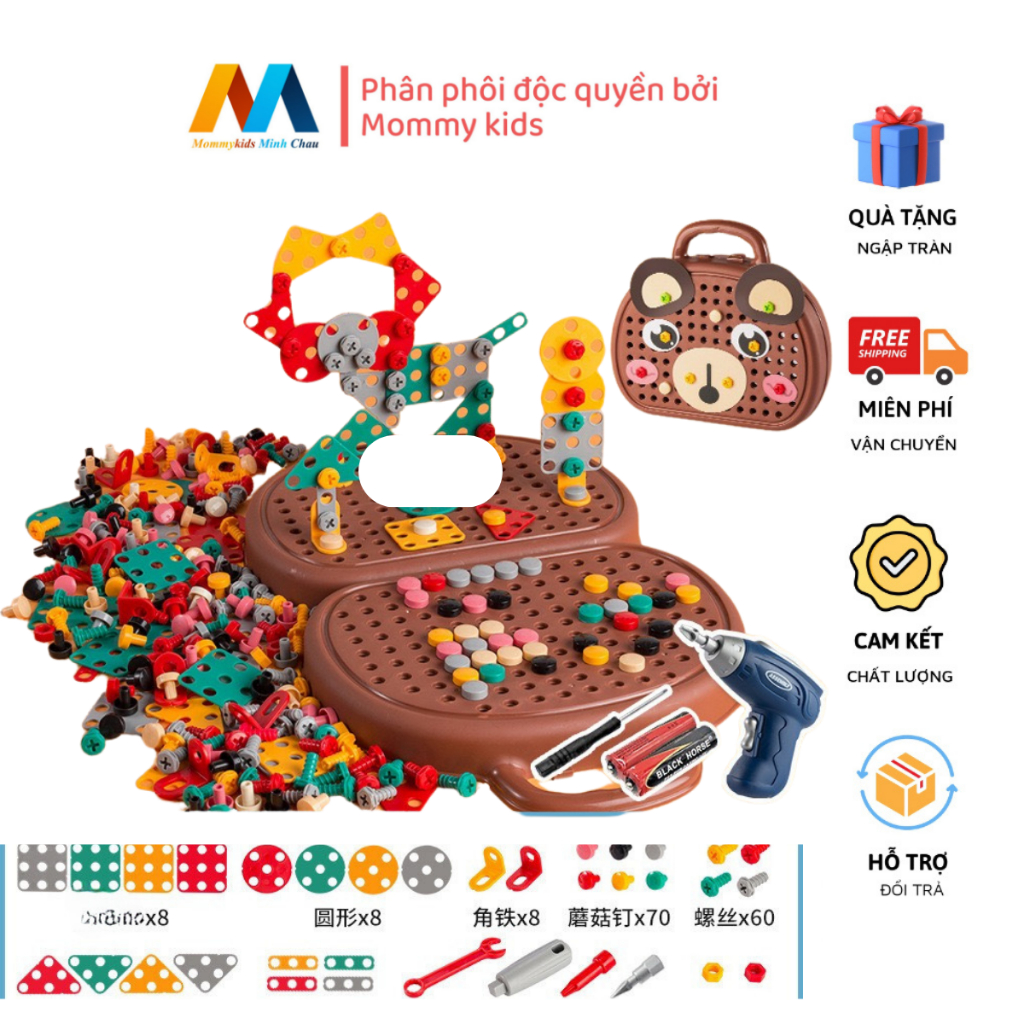 BỘ ĐỒ CHƠI KĨ SƯ GẤP LẮP RÁP, ĐỒ CHƠI VẶN ỐC VÍT CHO BÉ TỪ 3 TUỔI