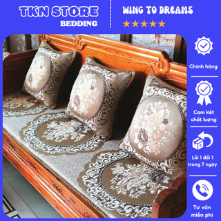 Thảm trải ghế tây âu trang trí phòng khách sang trọng , Bộ 3 đệm trải trên ghế gỗ nhiều kích thước mẫu mới 2023