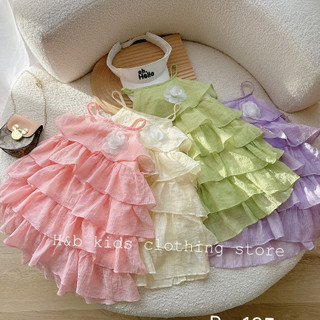 Váy bé gái 2 dây đính hoa nhiều tầng cho bé yêu từ 8-20kg