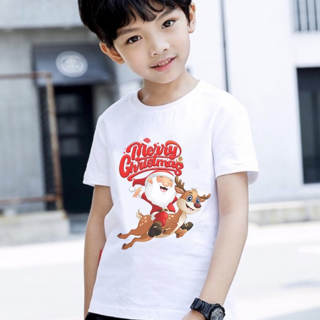 Áo thun Noel gia đình cặp đôi trai gái từ 10kg đến 70kg, áo phông cổ tròn mềm mịn, co giản nhẹ đón Giáng Sinh
