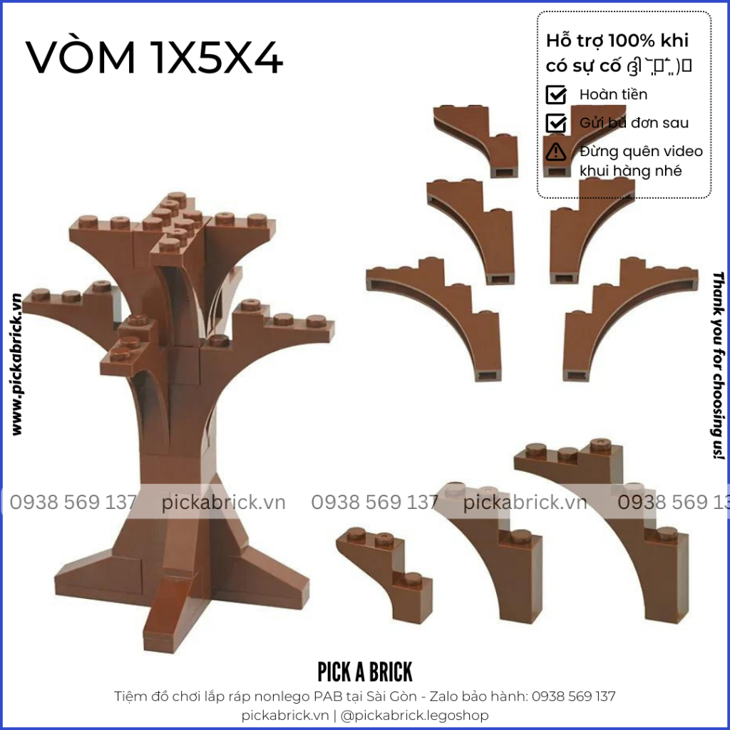 Lẻ Vòm thân cây, Cành cây 1x5x4 - Đồ chơi lắp ráp xếp hình PAB gạch MOC phụ kiện Vòm nhà Tree branch