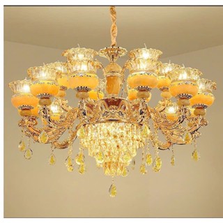 [Tặng kèm bóng Led] Đèn chùm pha lê chao đá đúc cao cấp 15 tay dây đèn tùy chỉnh cao thấp cho phòng khách biệt thự