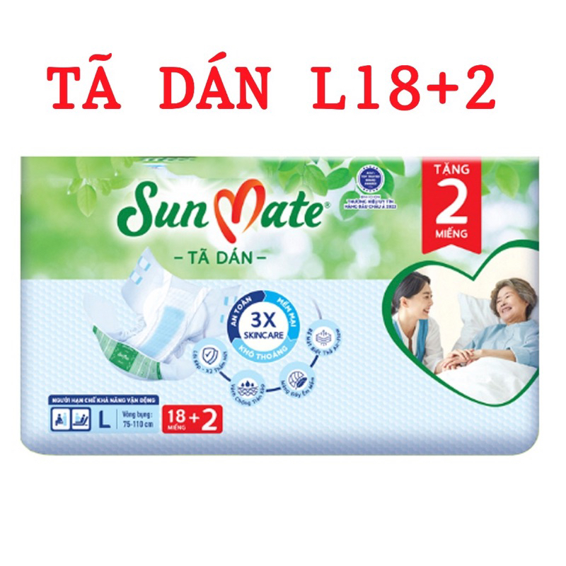 Tã Quần/Dán Người Lớn SunMate Khô Thoáng M18/L16/XL14