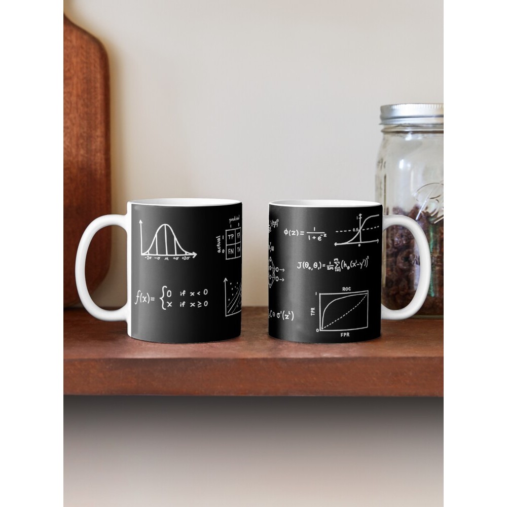 Cốc cà phê đen trắng Đồ thị và phương trình học máy