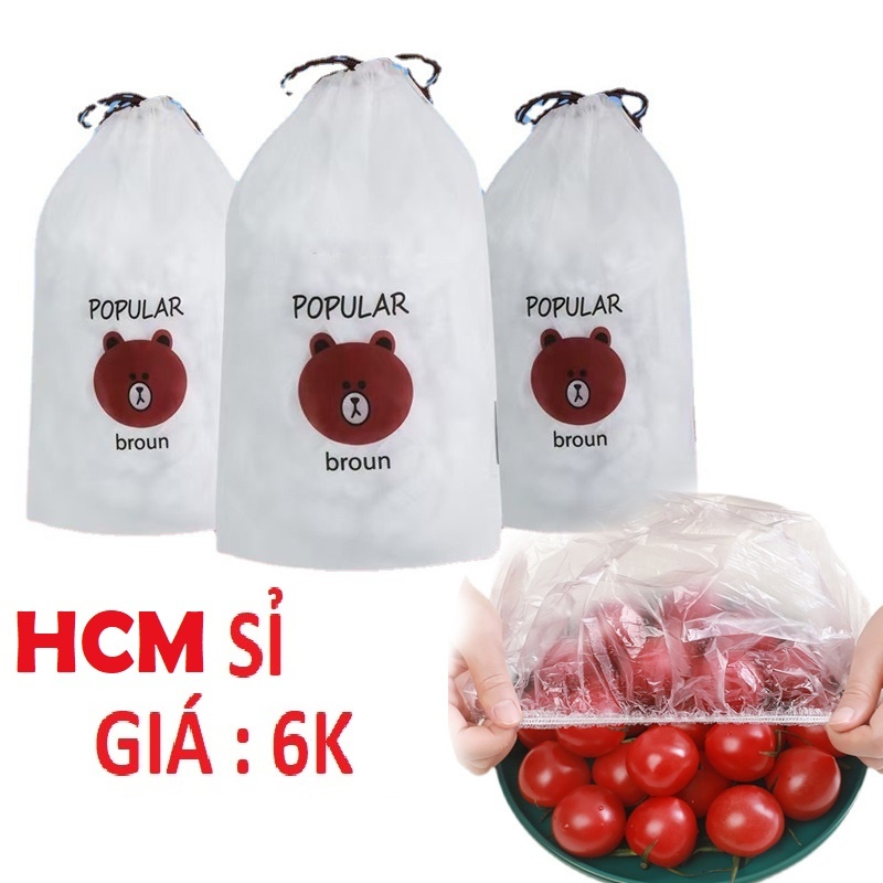 Combo màng bọc thực phẩm PE túi gấu có chun bọc đồ ăn co giãn