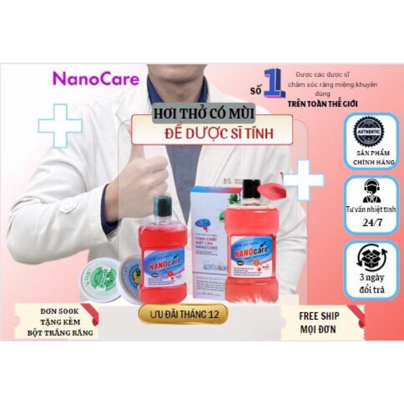Thảo Dược Súc thơm Miệng NANOCARE Khử Mùi Hôi Miệng Đánh Bay Vi Khuẩn Đem Lại Hơi Thở Thơm Mát