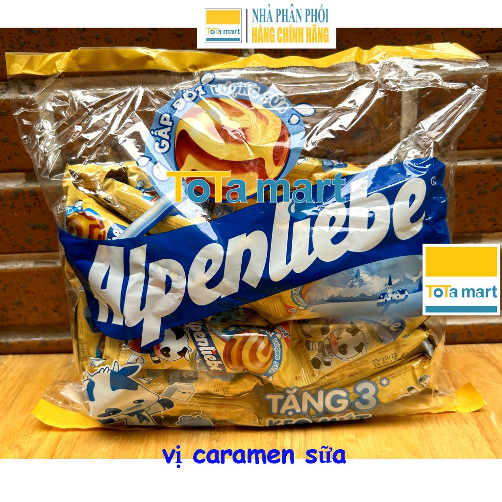 Kẹo mút Alpenliebe dâu kem, caramen sữa, kem quả mọng và trà sữa.