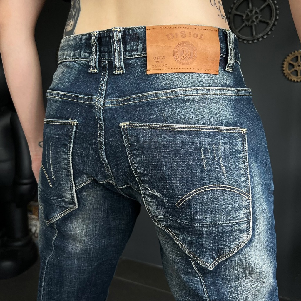 QUẦN JEANS NAM DÀI MÀU XANH ĐẬM RÁCH XƯỚC CÀO NHẸ TÚI THÊU XÉO  J2968 K3 STORE