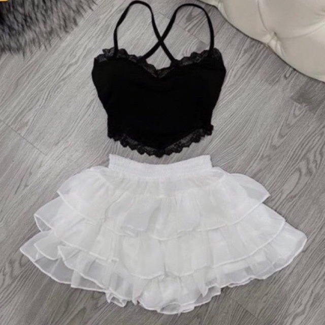 CHÂN VÁY REN TẦNG BỒNG 2 LỚP