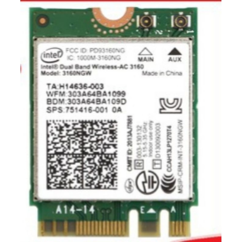 Card wifi không dây Intel AC 3160NGW băng kép 2.4 / 5Ghz