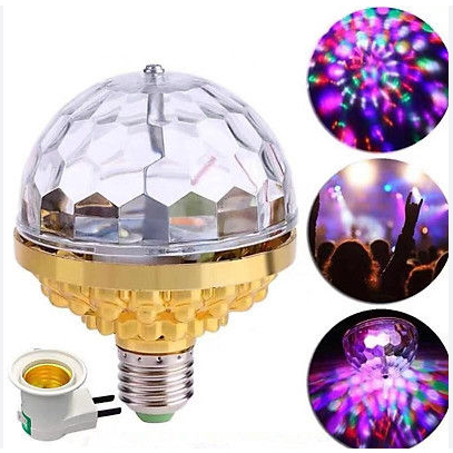 Đèn led xoay 7 màu vũ trường nháy chớp trang trí bay phòng sân khấu hiệu ứng 360 độ kèm đui cắm E27 có kèm đui