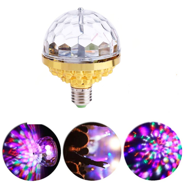 Đèn led xoay 7 màu vũ trường nháy chớp trang trí bay phòng sân khấu hiệu ứng 360 độ kèm đui cắm E27 có kèm đui