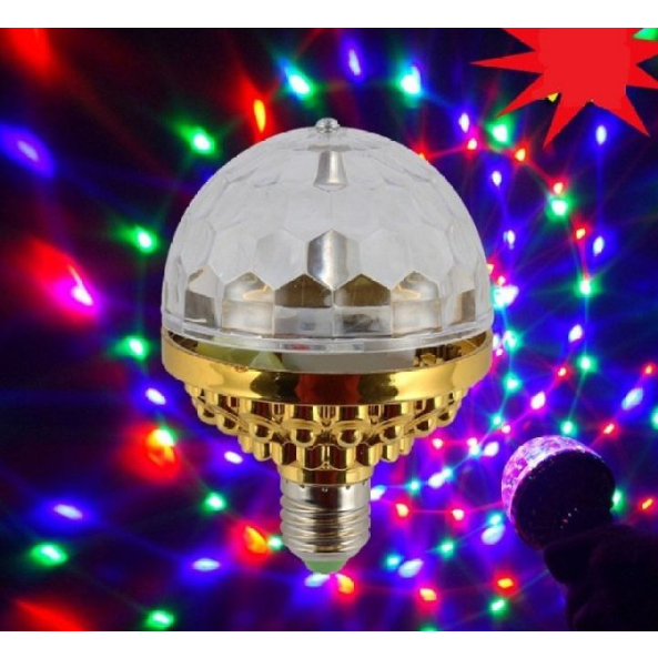 Đèn led xoay 7 màu vũ trường nháy chớp trang trí bay phòng sân khấu hiệu ứng 360 độ kèm đui cắm E27 có kèm đui