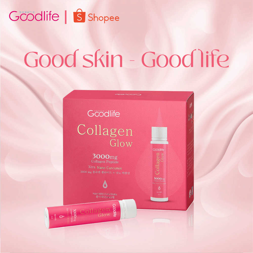 Nước uống collagen GOODLIFE COLLAGEN GLOW 3000mg Vitamin C đẹp da chống lão hóa hộp 10 chai x 25ml/chai