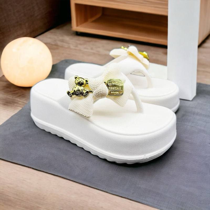 Dép tông xỏ ngón độn đế 5cm & 7cm Loại 1 đính nơ đễ thương, dép xỏ ngón đi biển, dép kẹp đế cao Chọn tăng 1 size D7768
