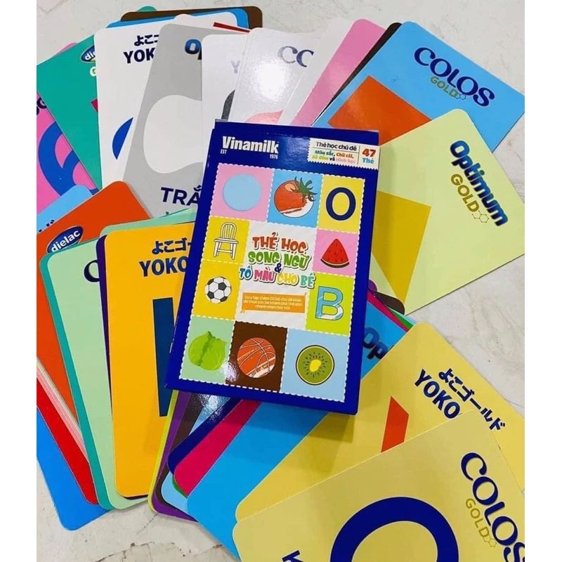 Thẻ học song ngữ và tô màu Vinamilk loại đẹp,dày dặn nhiều chủ đề chữ cái, số, con vật, hoa quả ..🌹 freeship🌹🌹hkm sữa