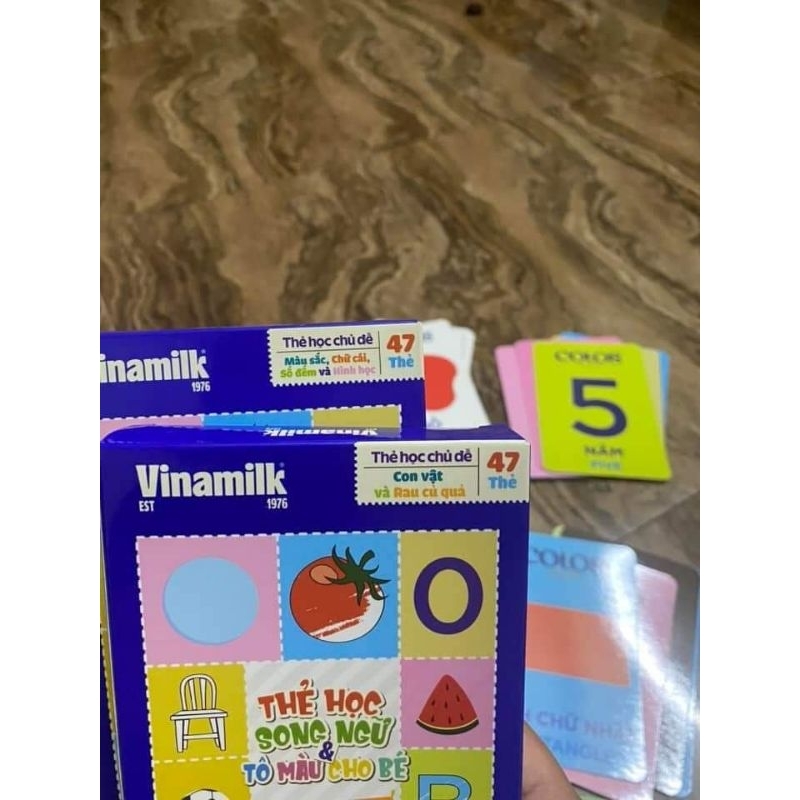 Thẻ học song ngữ và tô màu Vinamilk loại đẹp,dày dặn nhiều chủ đề chữ cái, số, con vật, hoa quả ..🌹 freeship🌹🌹hkm sữa
