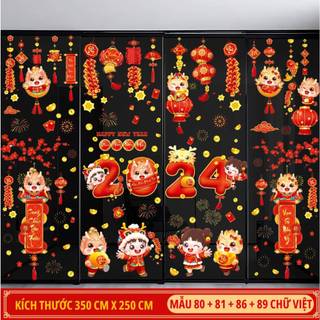 Chữ tiếng việt Decal tết 2024 Decal dán tường, dán cửa kính decor trang trí tết, năm mới 2024