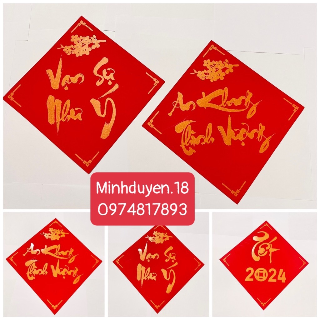 Chữ thư pháp nền đỏ "An khang thịnh vượng, Vạn sự như ý" trang trí Tết, derco cực sang chảnh