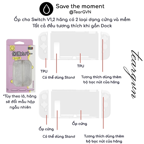 Ốp dẻo TPU Akitomo tương thích khi gắn Dock bảo vệ thân máy và Joy-con cho Nintendo Switch v1,2