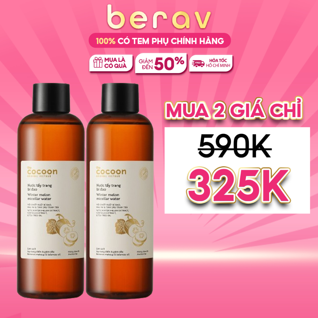 Nước Tẩy Trang COCOON Làm Dịu Nhẹ, Sạch Sâu và Cấp Ẩm 500ml ( HOA HỒNG/BÍ ĐAO )