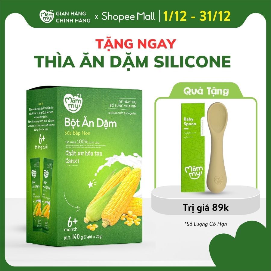 Bột ăn dặm sữa bắp non Mămmy cung cấp chất xơ hòa tan và Canxi bổ sung vitamin cho bé - 140gr