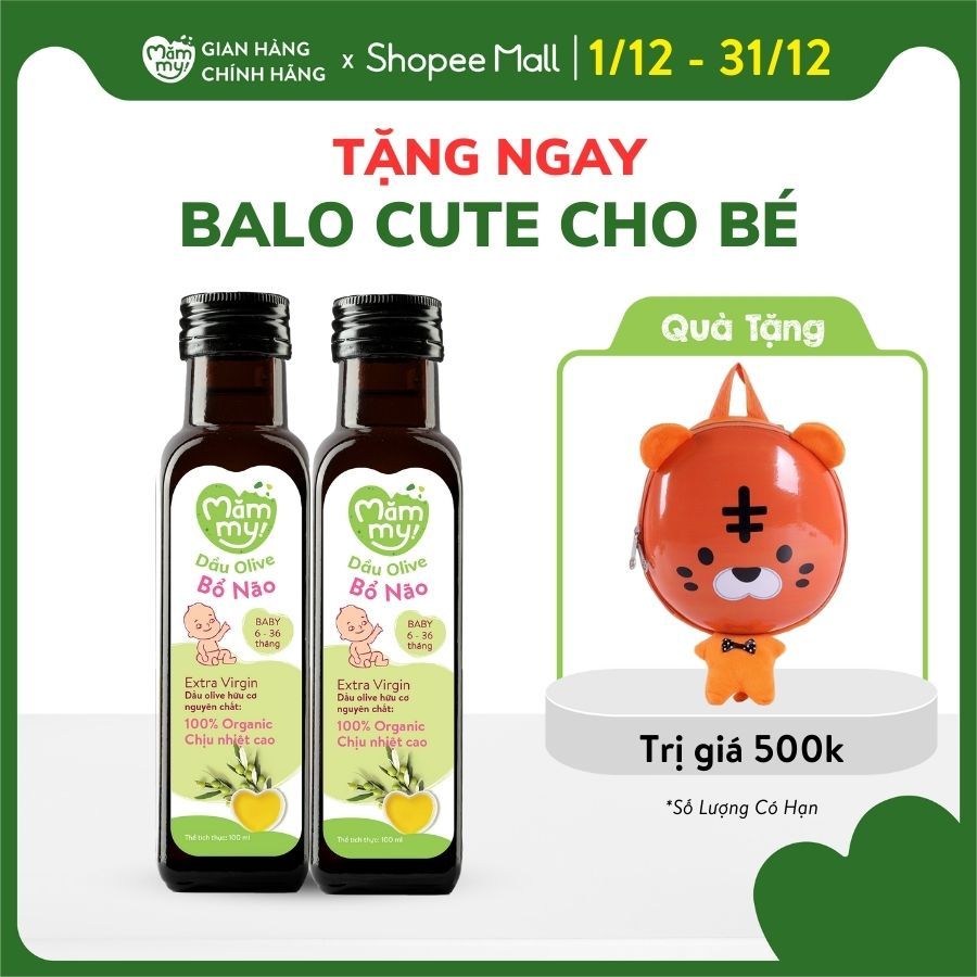 Set 2 dầu Olive bổ não Mămmy cho trẻ ăn dặm, hữu cơ nguyên chất chai 100ml