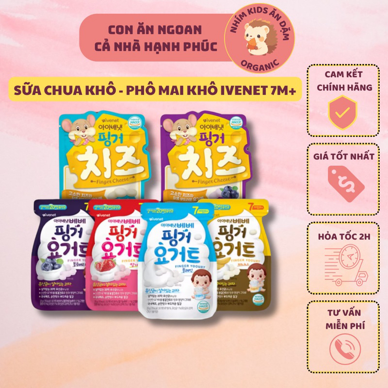 Date T8-T11 2024 Sữa chua khô Phô mai khô Ivenet Hàn Quốc cho bé từ 7