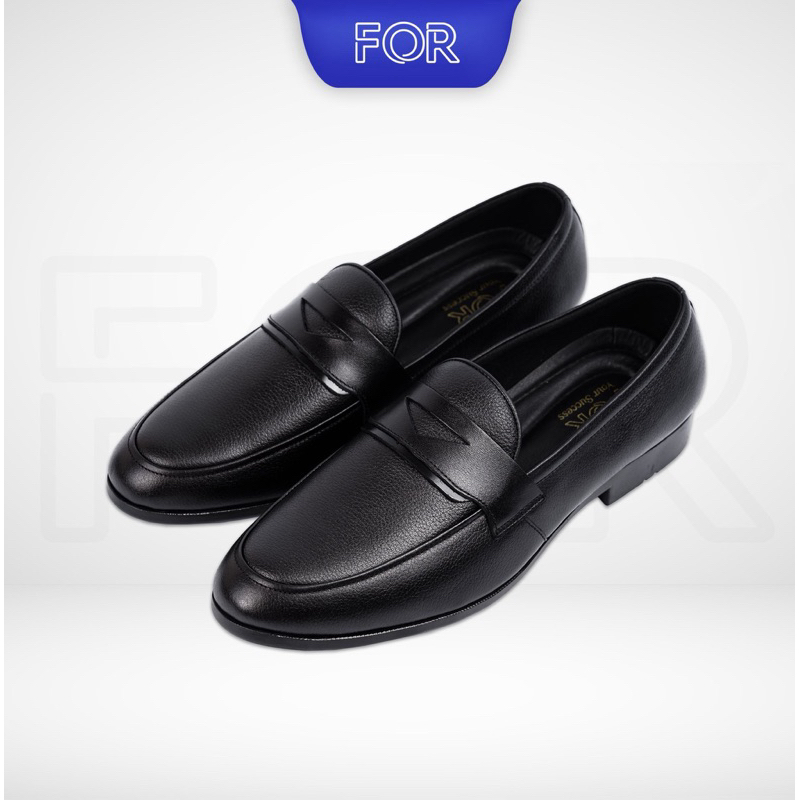 Giày lười Loafers FOR da bò thật Mill hạt màu đen siêu mềm PLF22