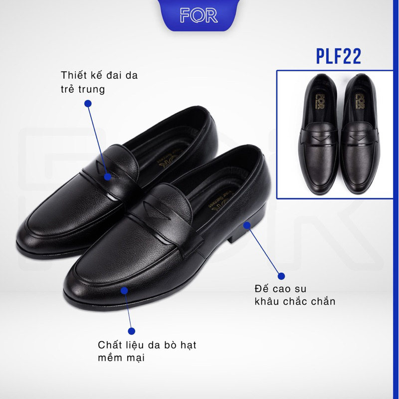Giày lười Loafers FOR da bò thật Mill hạt màu đen siêu mềm PLF22