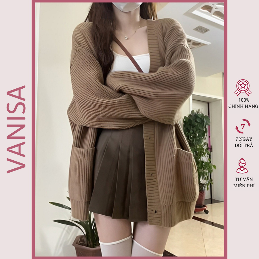 Áo khoác cardigan len nữ xám be nâu bigsize ulzzang form rộng nỉ bông kiểu hàn quốc VANISA KD030